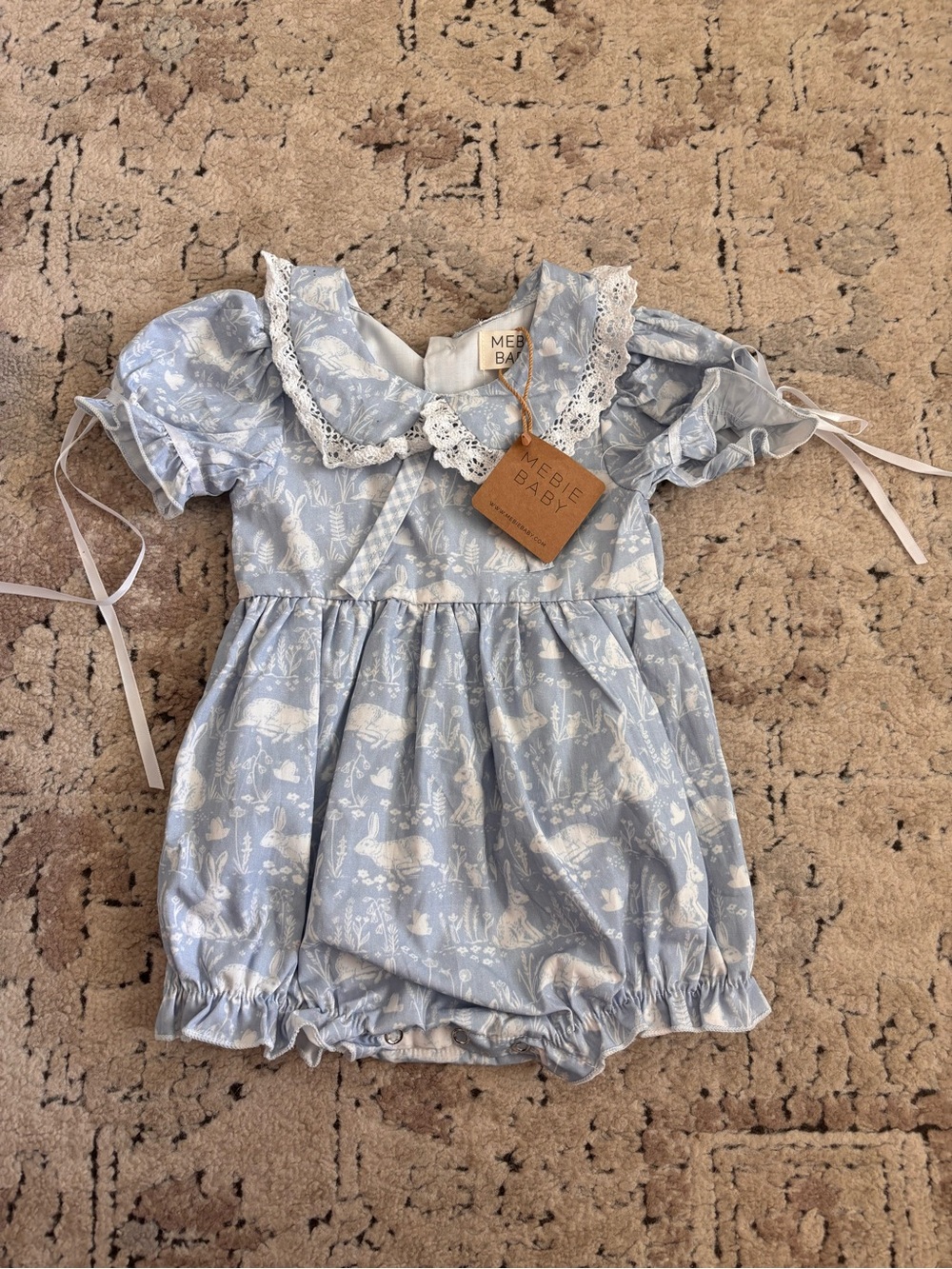 Mebie Baby Blue Floral Lace Collar One-Piece Bodysuit